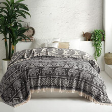 100% Cotton Bohemian Throw | King Size Bedspread | Sofa Throw | Bed Throw | Reversible Boho Throw Blanket | Elephant Pattern Grey Throw | Soft Blanket