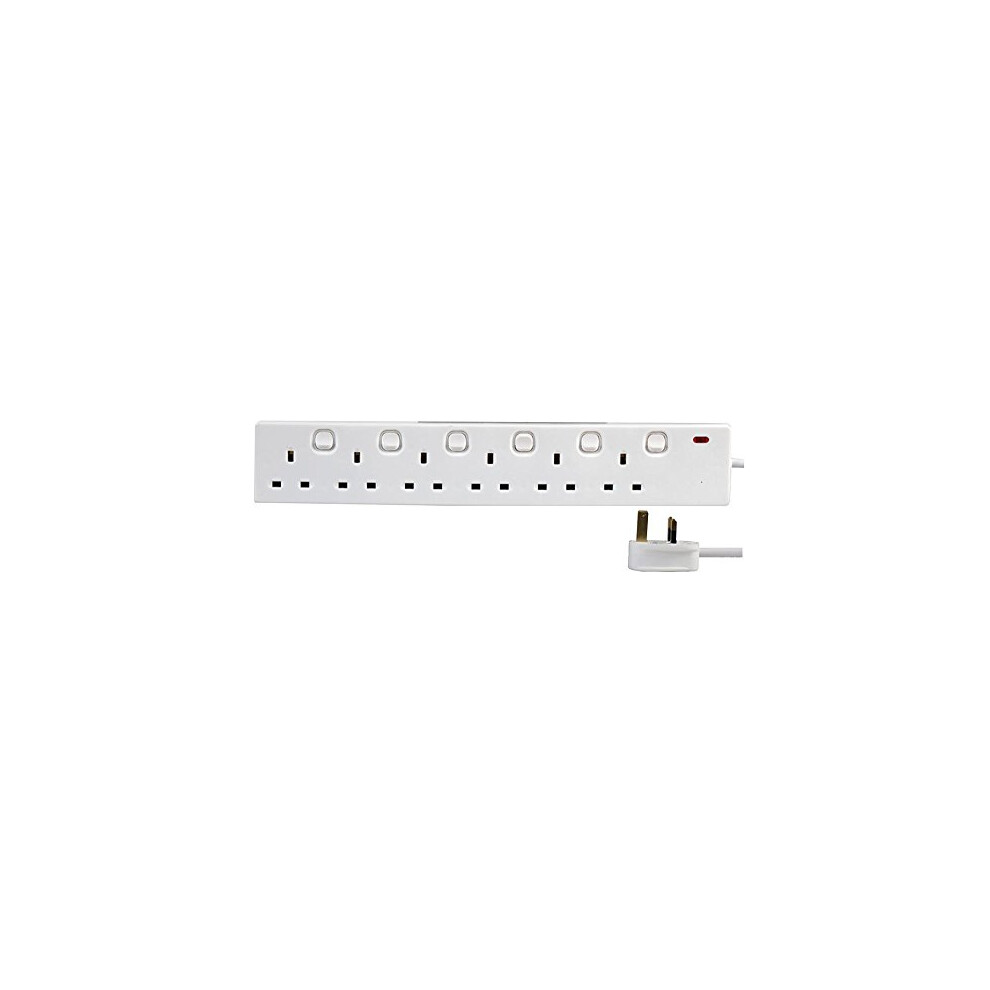 Individually Switched Extension Lead, 6 Socket, 5 Metres, Neon On Light (White) 5051259150386