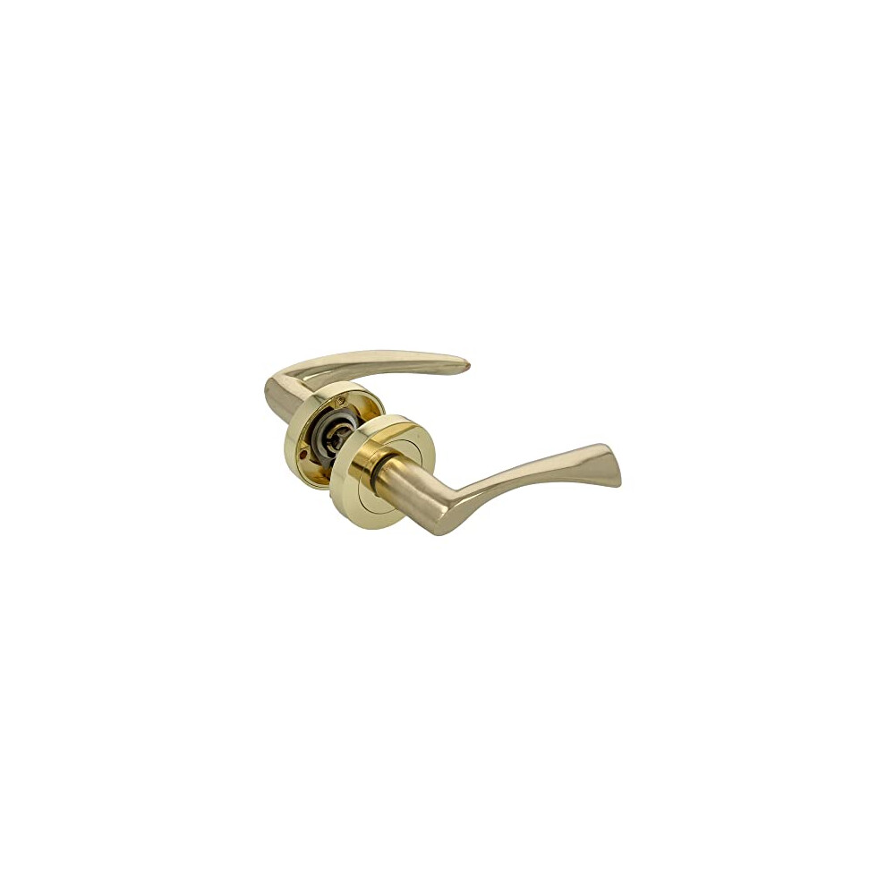 Set Of 2 Gold Door Handles | Round Rosette | Zamak Handle | Interior Passage Door Handle | Rose Diameter 52 Mm | Includes Screws 8413023202573