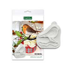 Robin Silicone Mould for Christmas Cake Decorating & Crafts - Makes a Robin Height 60mm, Width 60mm, Depth 11mm & Branch Length 76mm