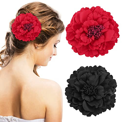 Flower Hair Clip, Large Fascinator Peony Hairpin Artificial Flower Brooch Hairpins Vintage Rose Red Hair Barrette Accessories for Women Girls Party