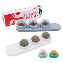 2 Pack Catnip Wall Ball for Cats,4 in 1 Natural Catnip Stick-on Wall Rotatable Licking Treats Toy with Cat Snack Candy(White+Grey)