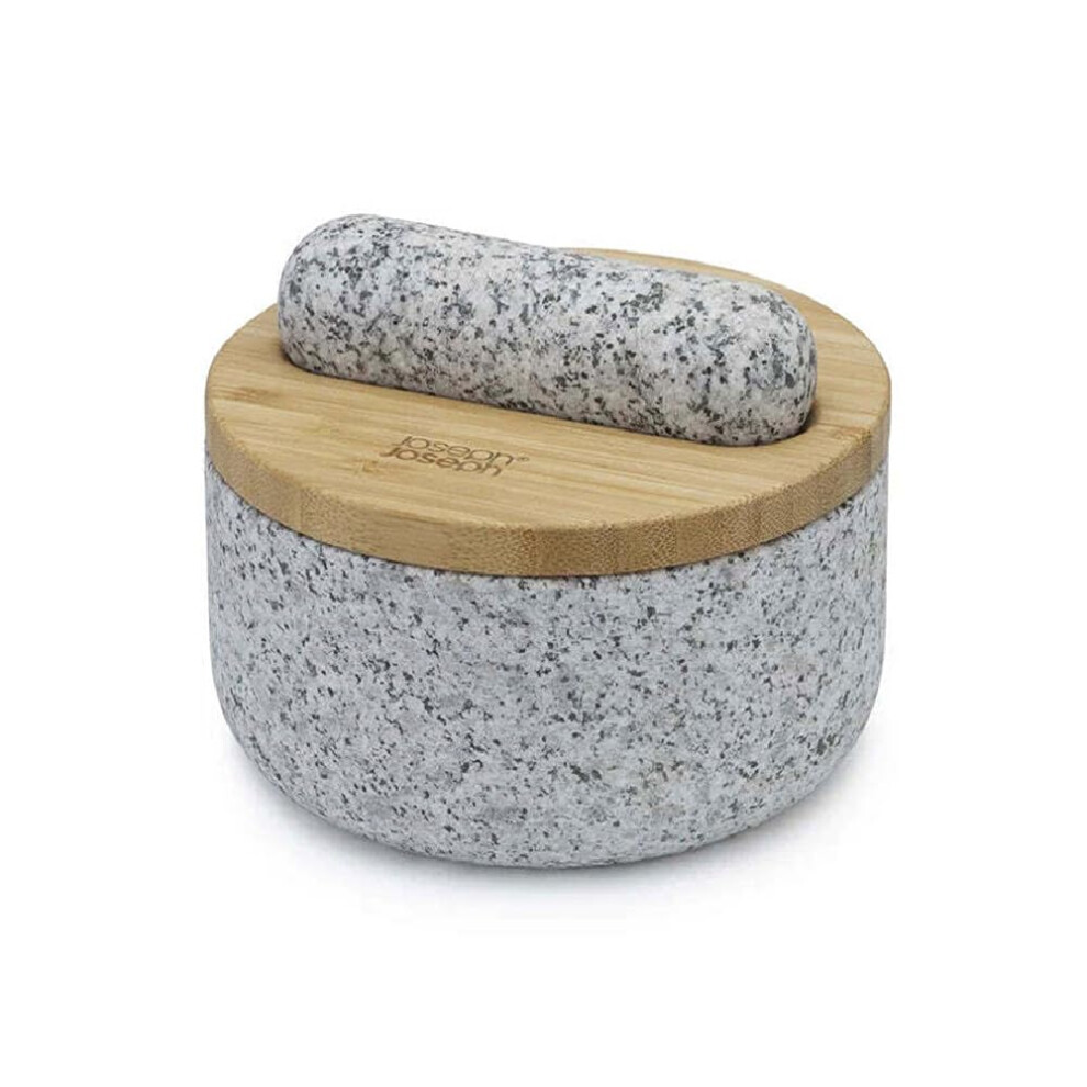 Dash Pestle and Mortar, Natural Granite with Bamboo lid, spice grinder and herb crusher