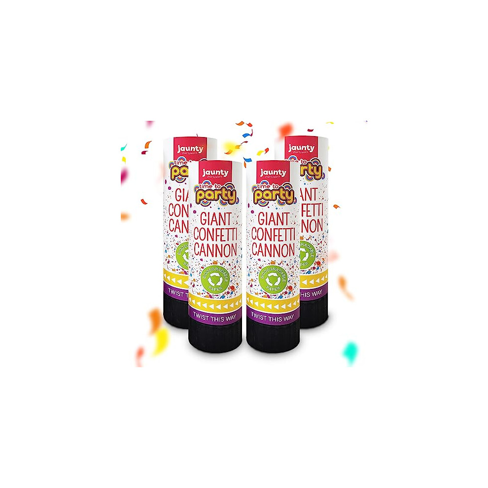 4pk Biodegradable Confetti Cannons Large | 22cm | Great for Birthdays, Parties and Weddings | Party Poppers Confetti Cannons Biodegradable Confetti