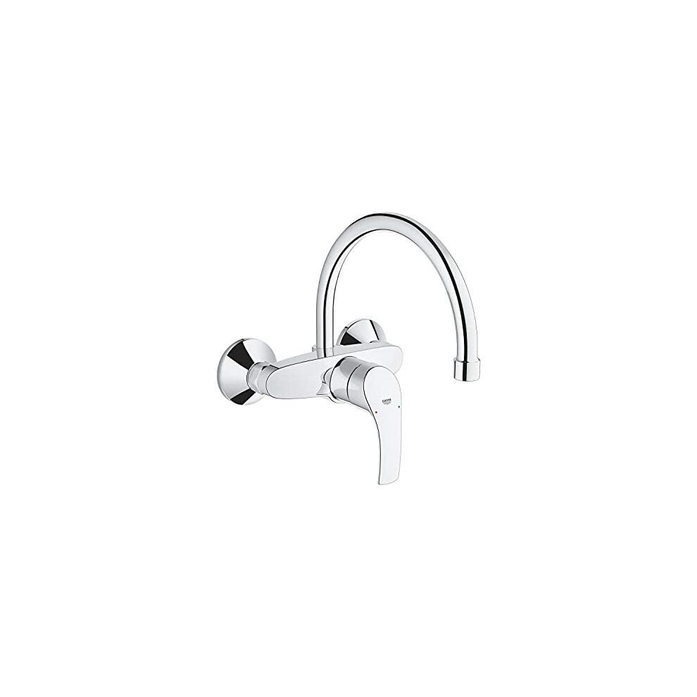 32482002 Eurosmart New Mitigeur Monocommande À Bec Haut pour Évier, Installation Murale, Chromé, Chromo