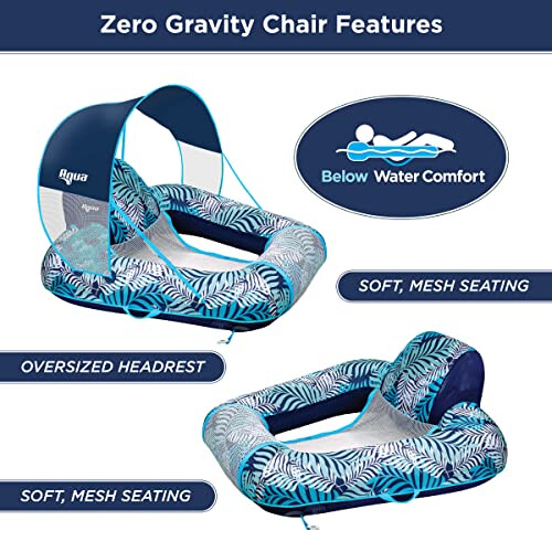 Zero Gravity Chair with Canopy Removable Canopy Fixed Seat 42inx40in Blue Ferm Print - Cool Mesh 2