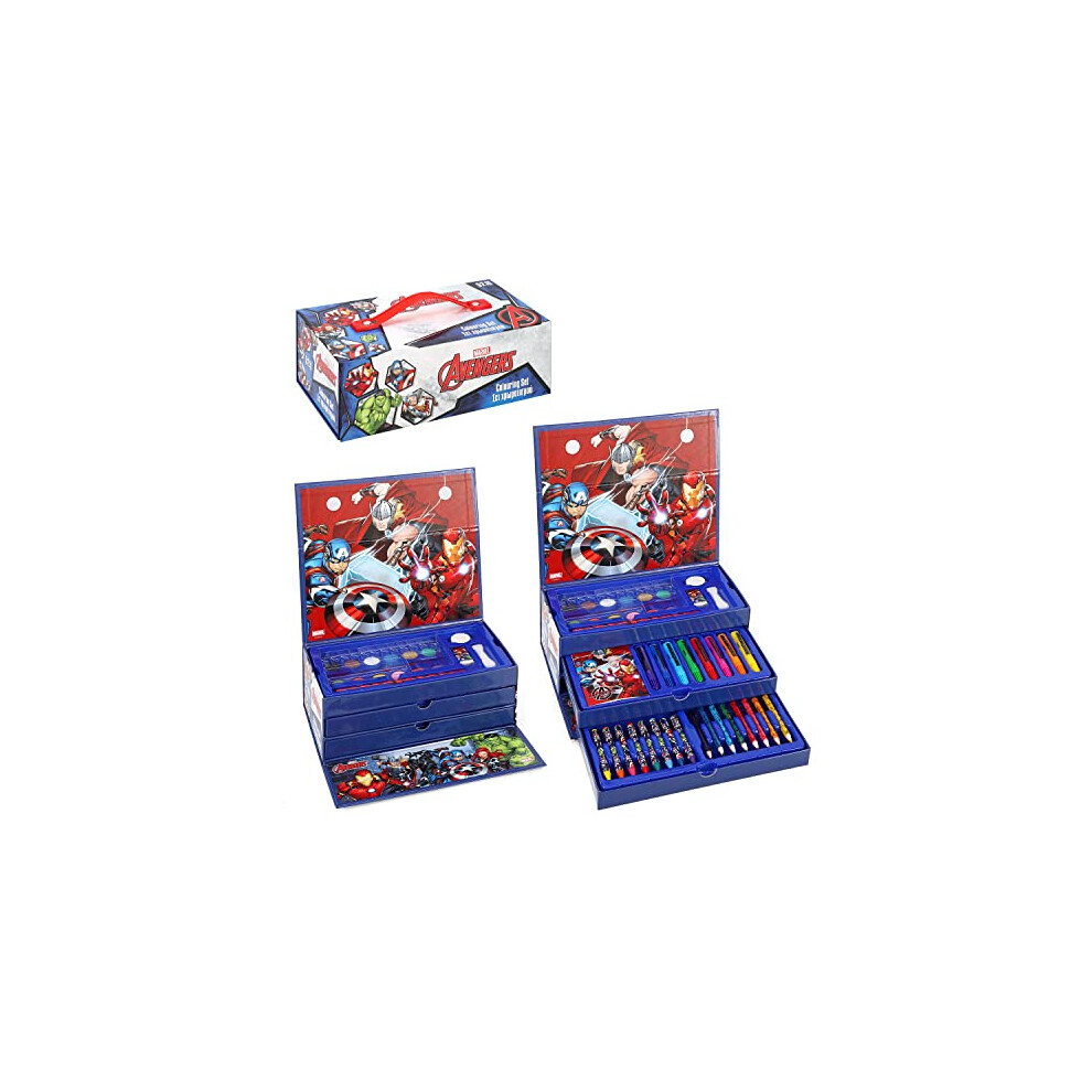 Marvel Avengers Kids 52Pc Colouring Art Stationery Set With Watercolour Felt Tip Pens Crayons And Pencils Travel Set For Children