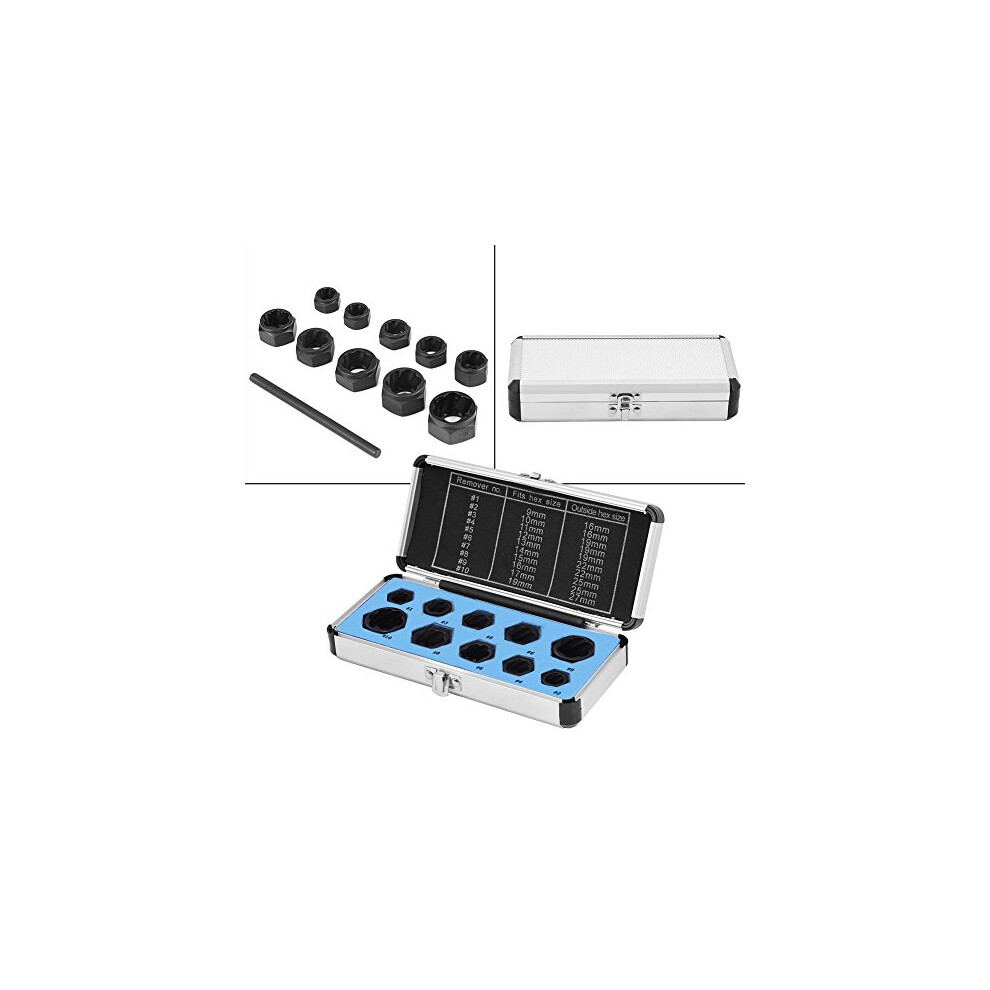 Nut Stud Extractor, Damaged Nut Bolt Remover Stud Extractor 9Mm 10Mm 11Mm 12Mm 13Mm 14Mm 15Mm 16Mm 17Mm 19Mm 10Pcs/Set For Rusted Rounded Seized Bolt 748018527118