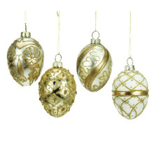 Set of 4 Gold Glass Egg Christmas Tree Bauble Decorations