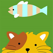 Paint by Numbers for Beginner Children - Kitten & Fish Animal 8x8 inch Linen Canvas - DIY Number Painting