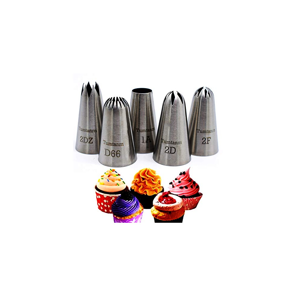 Large Piping Tips Cake Decorating Tools, 5 Pack Cake Piping Nozzles Tips Kit - DIY Icing Nozzle Tool for Cupcakes, Birthday Cakes