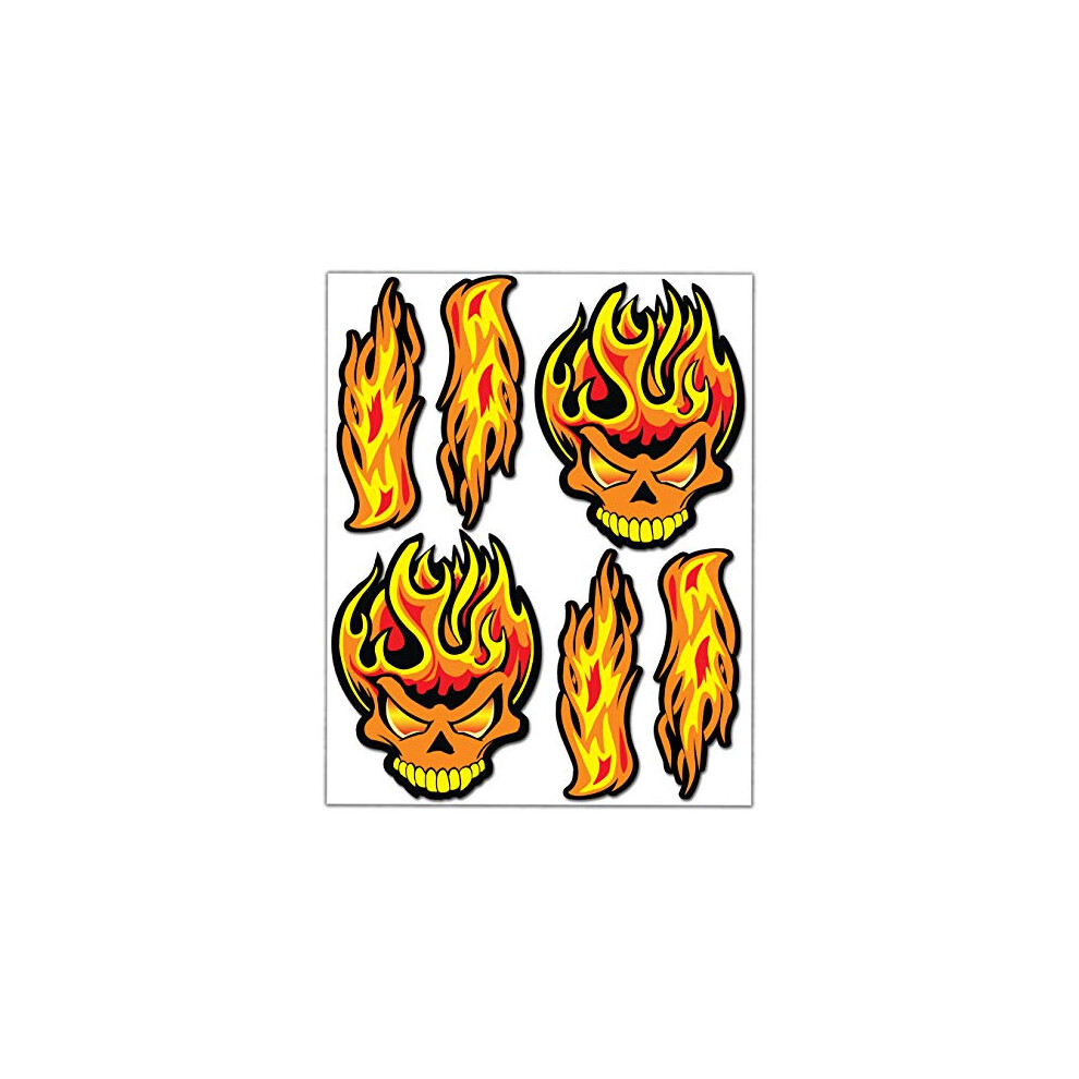 Biomar Labs Set (6Pcs) Vinyl Decals Skull Flame Fire Flames Stickers Car Motorcycle Bike Scooter Helmet D 80 9145546427520