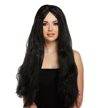 Adult Halloween Long Black Straight Witch Wig Fancy Dress Accessory 65cm