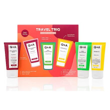 Travel Trio Body Care Giftset, containing a Hyaluronic Acid Body Wash, AHA Exfoliator Body Scrub, and a Ceramide Body Lotion, each item 50ml