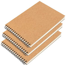 3 Pack A4 Spiral Sketchbook, 160gsm Blank Kraft Spiral Bound Hardback Notebook, Kraft Cover Sketch Book for Portrait, Sketching, Drawing, Scrapbooking