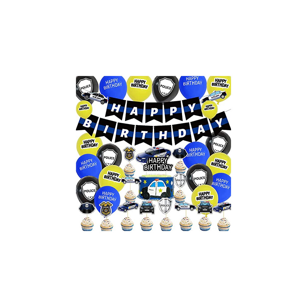 Police Birthday Party Decorations Balloons Cake Decorations Happy Birthday Banner Party Balloons Cupcake Toppers for Kids Theme Birthday Party