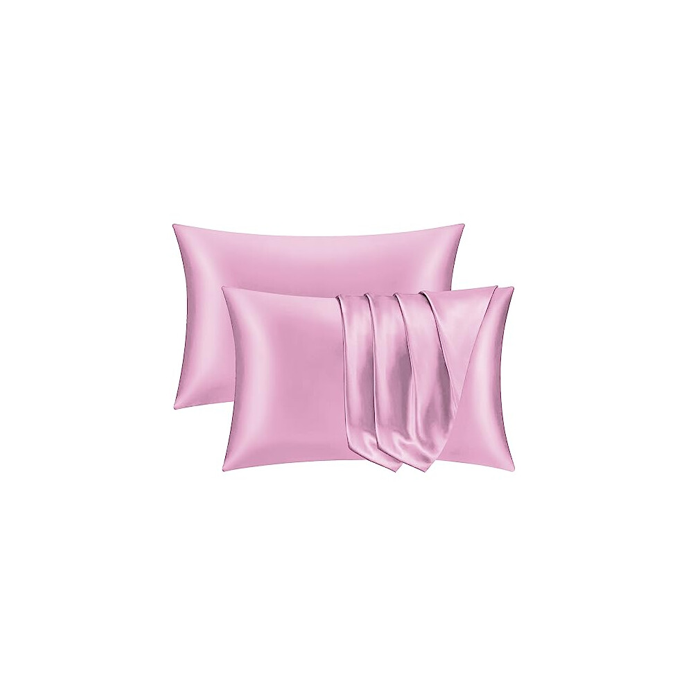 Pamposh Pink Satin Silk Pillowcases For Hair And Skin 2 Pack Standard Size With Envelope Closure (2 Pcs Pillowcases (50 X 75 Cm), )