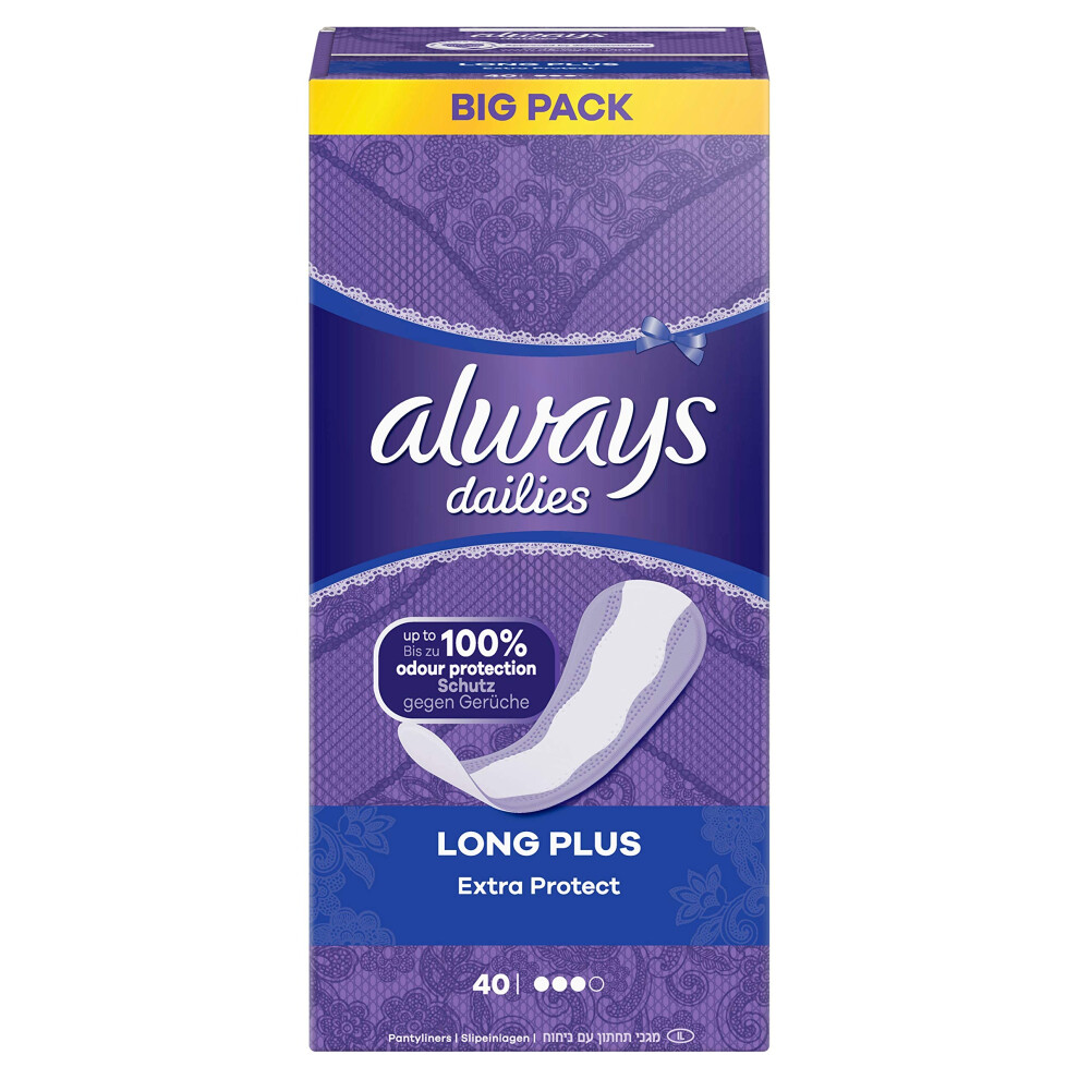 Dailies Women's Extra Protect Long Plus (40 Pads) Big Pack, Breathable, Flexible and Comfortable with Absorbent Core