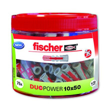 Duopower Round Box-75 pcs, 553308 Nylon Dowel, Grey and Red, 10x50 (Bote 75 Tacos)