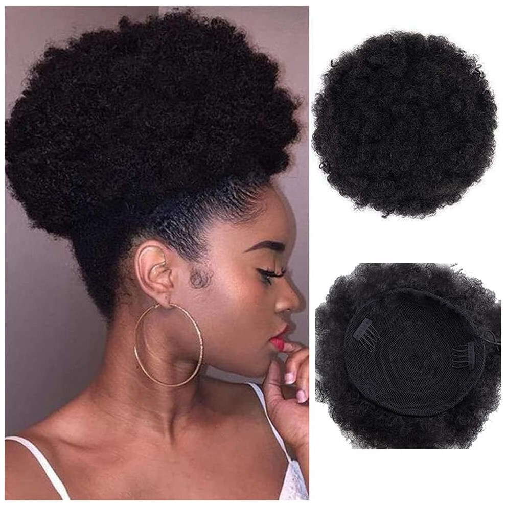 Bamboopack Unisex Not,Specified Synthetic Afro Puff Drawstring Ponytail Short Kinky Curly Hair Bun Extension Clip In Ponytail Hairpieces Short Curly Updo Hair Afro Bun Afro Chignon