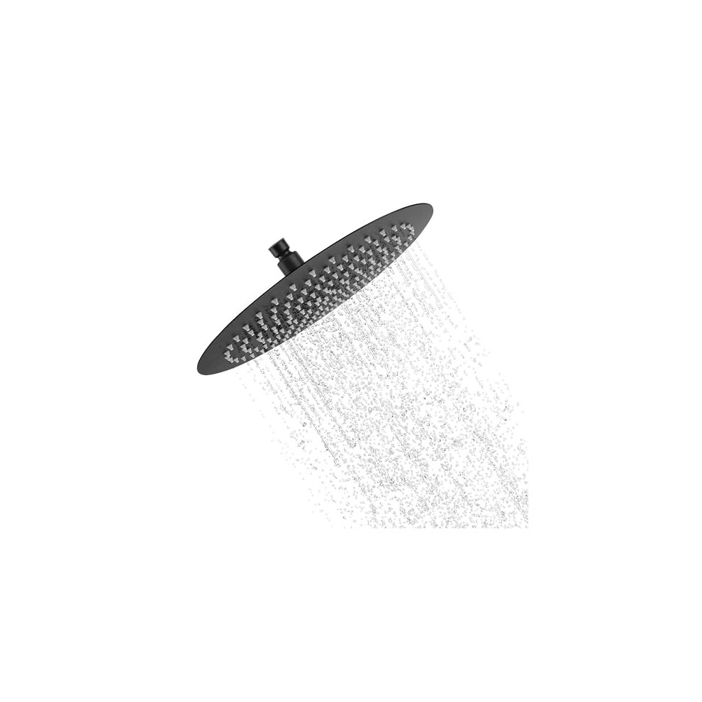 12Inch Large Rain Shower Head Round, High Pressure Rainfall Shower Head 304 Stainless Steel, Waterfall Shower Head Overhead For Bathroom(Black) 753775955661