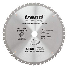 CraftPro TCT Medium Finish Combination Sawblade for Wood, 300mm Diameter, 30mm Bore, 48 Teeth, 2.8mm Kerf, +15 Hook, CSB/30048