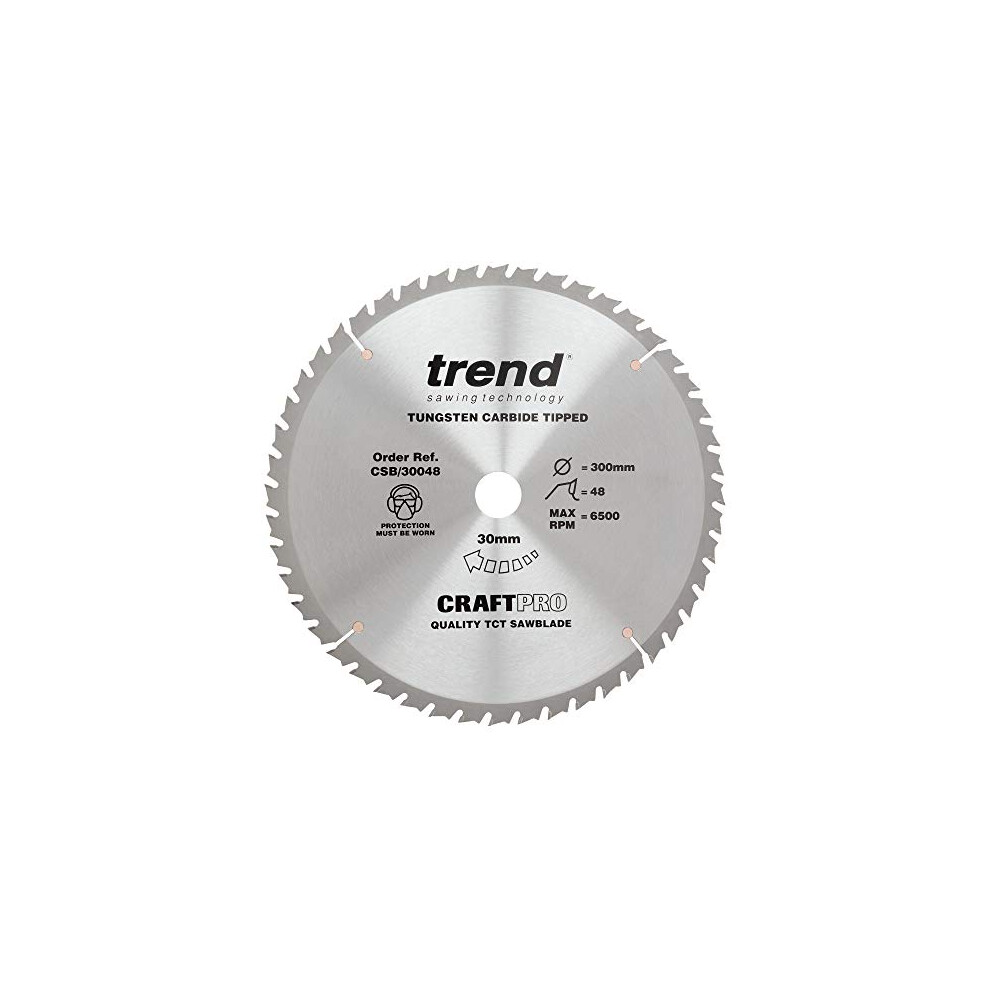 Trend Craftpro Tct Medium Finish Combination Sawblade For Wood, 300Mm Diameter, 30Mm Bore, 48 Teeth, 2.8Mm Kerf, +15 Hook, Csb/30048