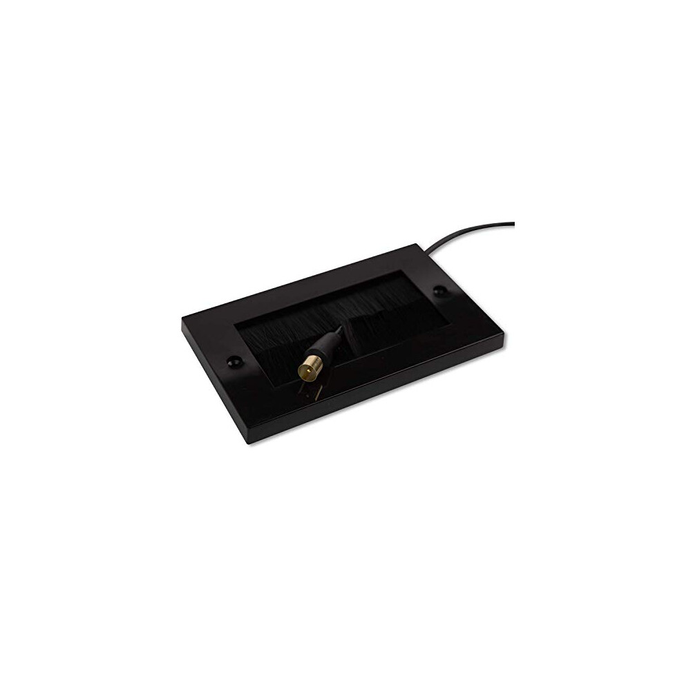 Brush Wall Plate, Decora Style, Cable Pass Through Insert for Wires, Double Gang Cable Access Strap, Standart UK Black Wallplate with Black Brushes