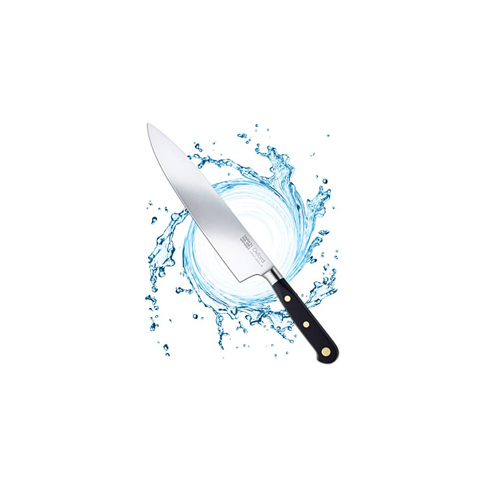 Oxford Professional Long Chef Knife - 20cm/8” Full Tang Blade, Taper Ground Stainless Steel. Traditional Triple Brass Rivet Comfort Handle. Razor