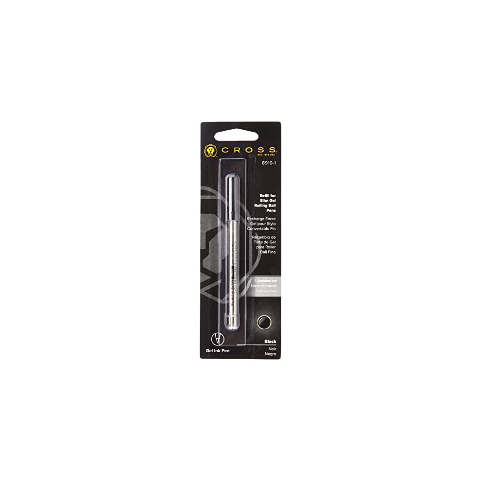 Cross 8910-1 Original Refill For Gel Ink Slim Rollerball Pen, Medium Point, Suitable For Selectip Pens, 1 Pack, Black