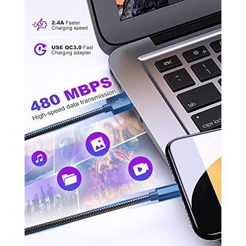 Micro USB Cable 5M, Long Micro Charger Cable, Android Charging Cable Nylon Braided, Compatible With PS4 controller charger cable,Samsung S7/ S6/ S5, 1