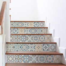 6 Self-Adhesive Stair Tile Stickers | Self-Adhesive Cement Tile Stickers - Azulejos - 15 x 105 cm - 6 Strips