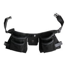 Two-Piece Tool Belt Leather with 7 compartments, Nail Bag, Knife Pocket, Hammer Holder and Metal Clip for Tape Measure