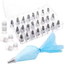 36 Pieces Piping Bags and Nozzles with 6 Reusable Silicone Piping Bags and 24 Stainless Steel Nozzles for Cake Decorating,6 Couplers for Icing Bags
