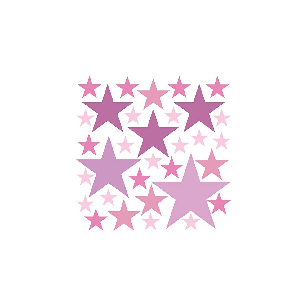 Set Of 32 Stars Wall Stickers Kids - Nursery Decor Easy To Apply - Decals For Bedrooms For Girls Boys Pastell Pink Premyo