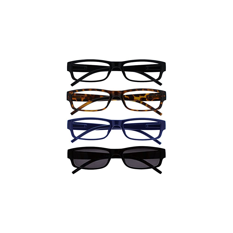 The Reading Glasses Company Black/Brown/Blue Readers With Uv400 Sun Reader Value 4 Pack Mens Womens Rrrs32-1231 +2.00