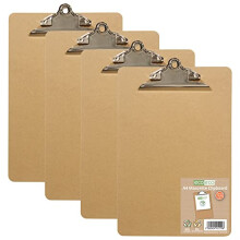 A4 Masonite Strong Clipboard with Heavy Duty Metal Clip, Pack of 4, eco119x4