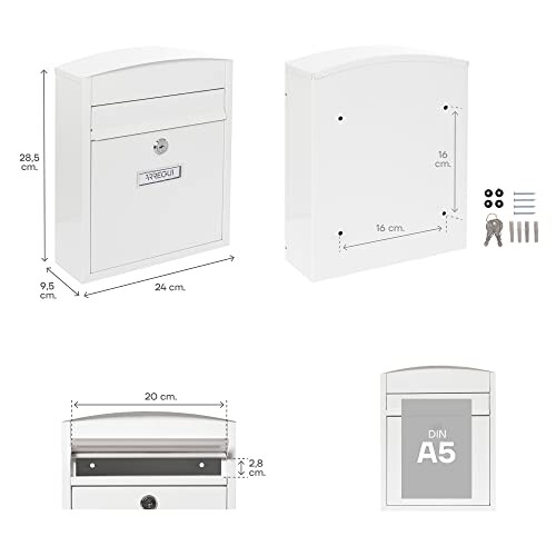 1832D60 Exterior Letter Box - Compact White Steel 2