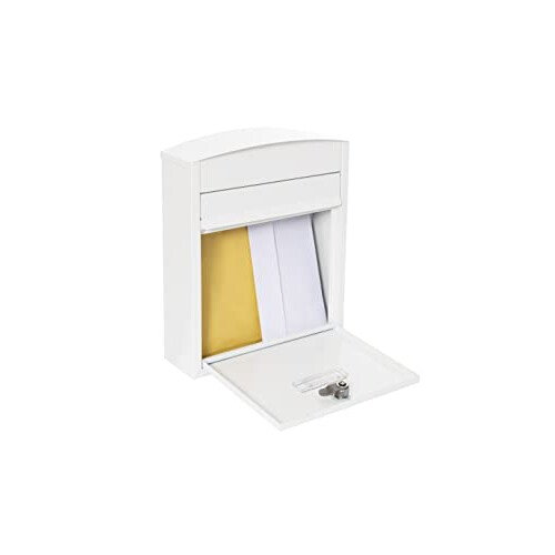 1832D60 Exterior Letter Box - Compact White Steel 1