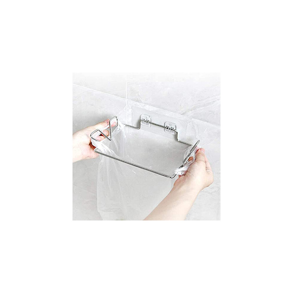 Hanging Trash Bag Holder, Stainless Steel Garbage Bag Hanging Rack Wall Mounted Adhesive Rubbish Bag Hanger for Kitchen Cupboard Cabinets Waste Bag