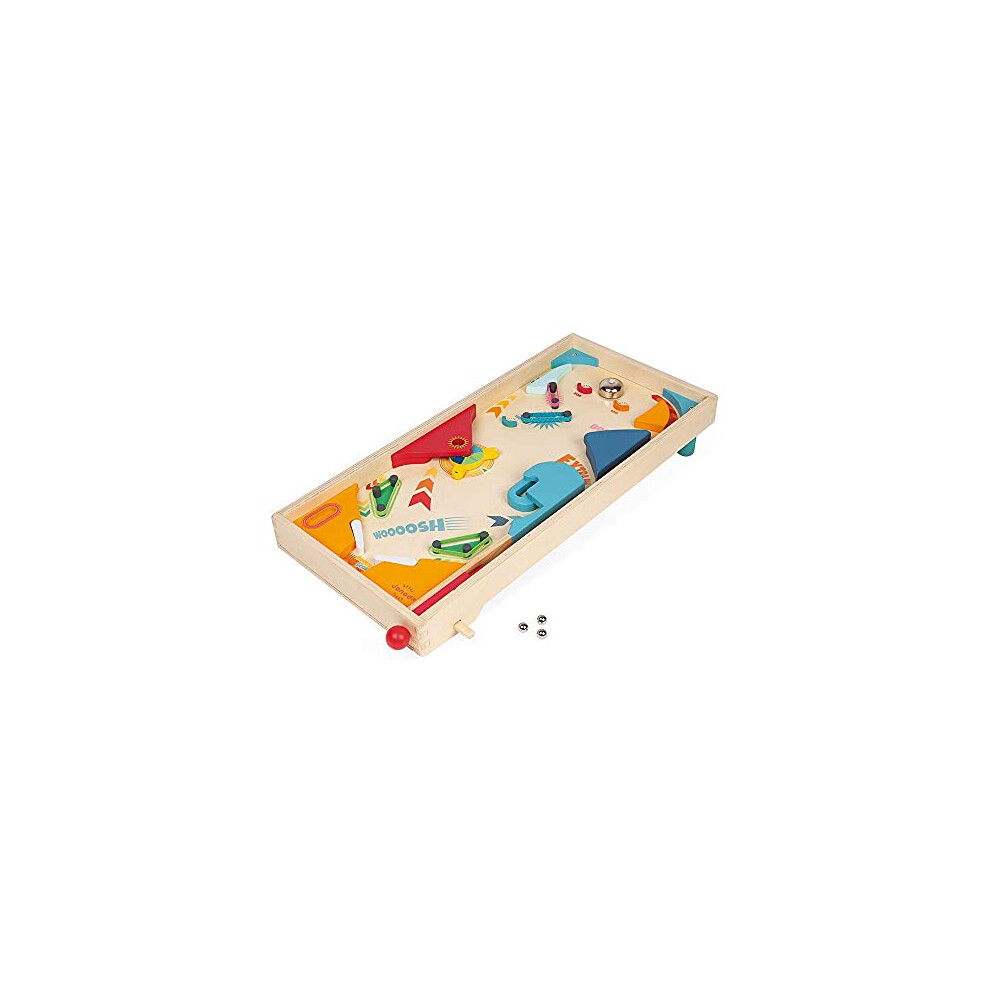 Janod - Retro Wooden Pinball - Children's Board Game - Game Of Skill - Teaches Strategy And Concentration - Fsc-Certified - Suitable For Ages 5 And Up, White