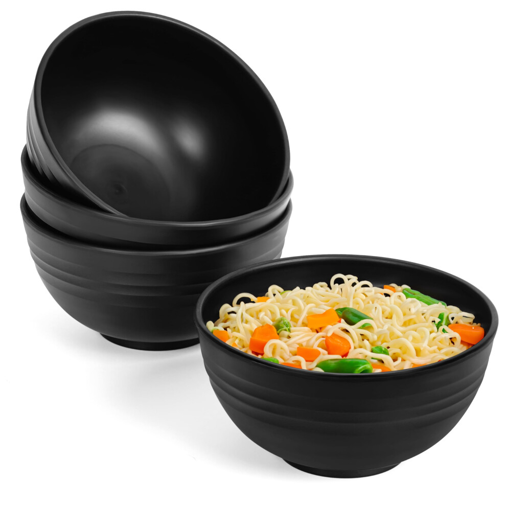 4 Pack of Black Plastic Reusable Cereal Bowls - 700ml/24oz Serving Bowl Set - Unbreakable, BPA-Free, Lightweight Bowls for Soup, Pasta, Noodles, Fruit-image-OPC-PDV6NFD-NEW
