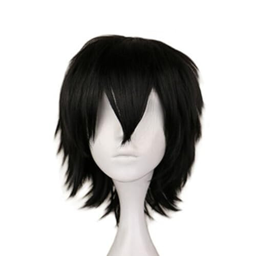 Unisex Black Short Wig, Short Black Wig Cosplay Wig, Fluffy