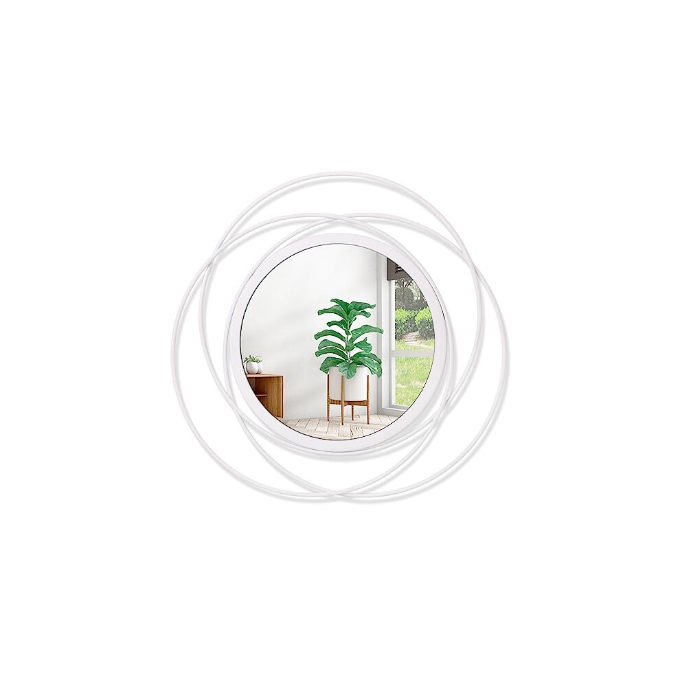 Wall Mirror Mounted Round Decorative Mirrors with Iron Metal Wire Frame Mirror for Wall, Home Decorative Bathroom Vanity, Living Room or Bedroom White
