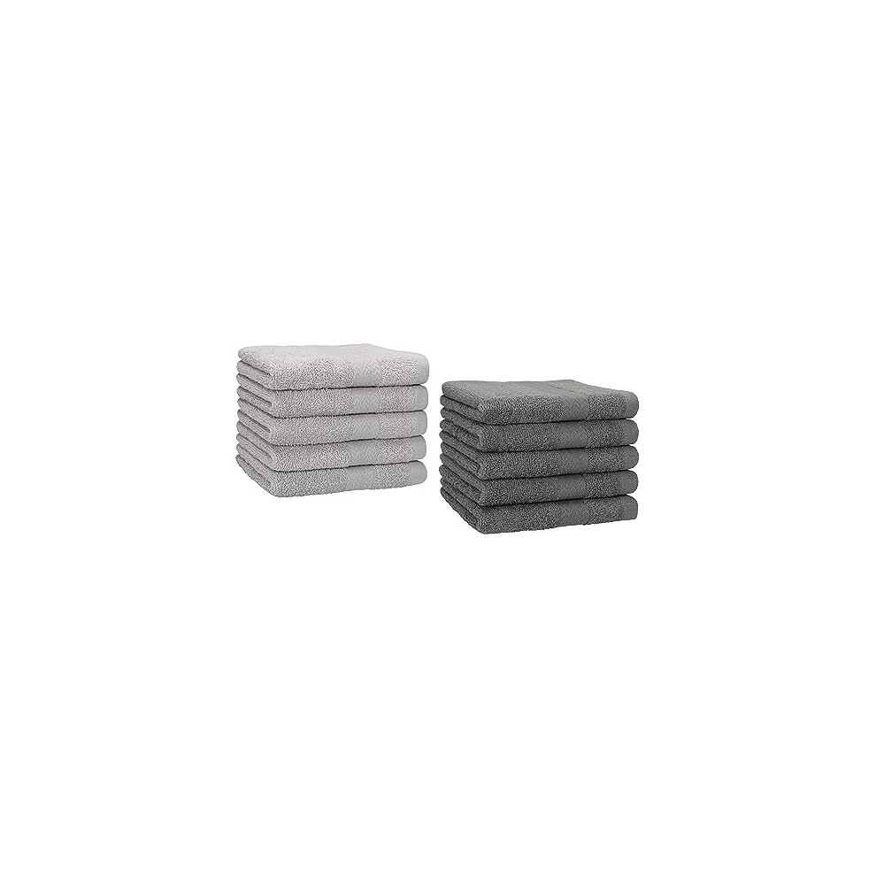 Pack of 10 Guest Towels PREMIUM 100% Cotton 30x50 cm (anthracite grey & silver grey)