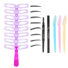 12 PCS Eyebrow Stencils - Eyebrows Shape Reusable with Eyebrow Razors and Pencil, Eye Brow Shaping Template Stamp Kit with Handle and Strap Washable