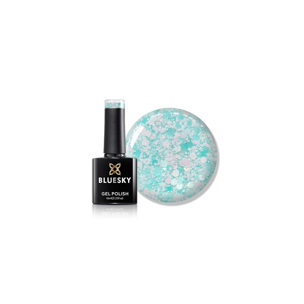 Bluesky Gel Nail Polish 10Ml, Glitter Neon 15, Turquoise Glitter Gel Nail Polish For 21 Day Manicure, Professional, Salon & Home Use, Requires Curing Green