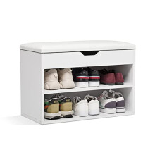 Shoe Storage Bench, Shoe Cabinet with Storage Seat, 60 x 30 x 43 cm Wooden White Small Unit for 8 Pairs Shoes