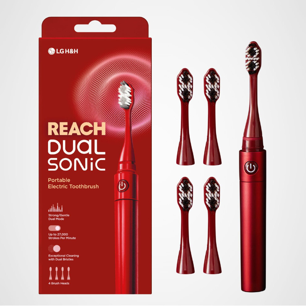 Dual Sonic Electric Toothbrush, 1 Handle 4 Toothbrush Heads, 2 Brushing Modes Strong & Gentle, Portable Travel Toothbrushes Adults, 27000 VPM with AAA-image-OPC-PDV6PTH-NEW