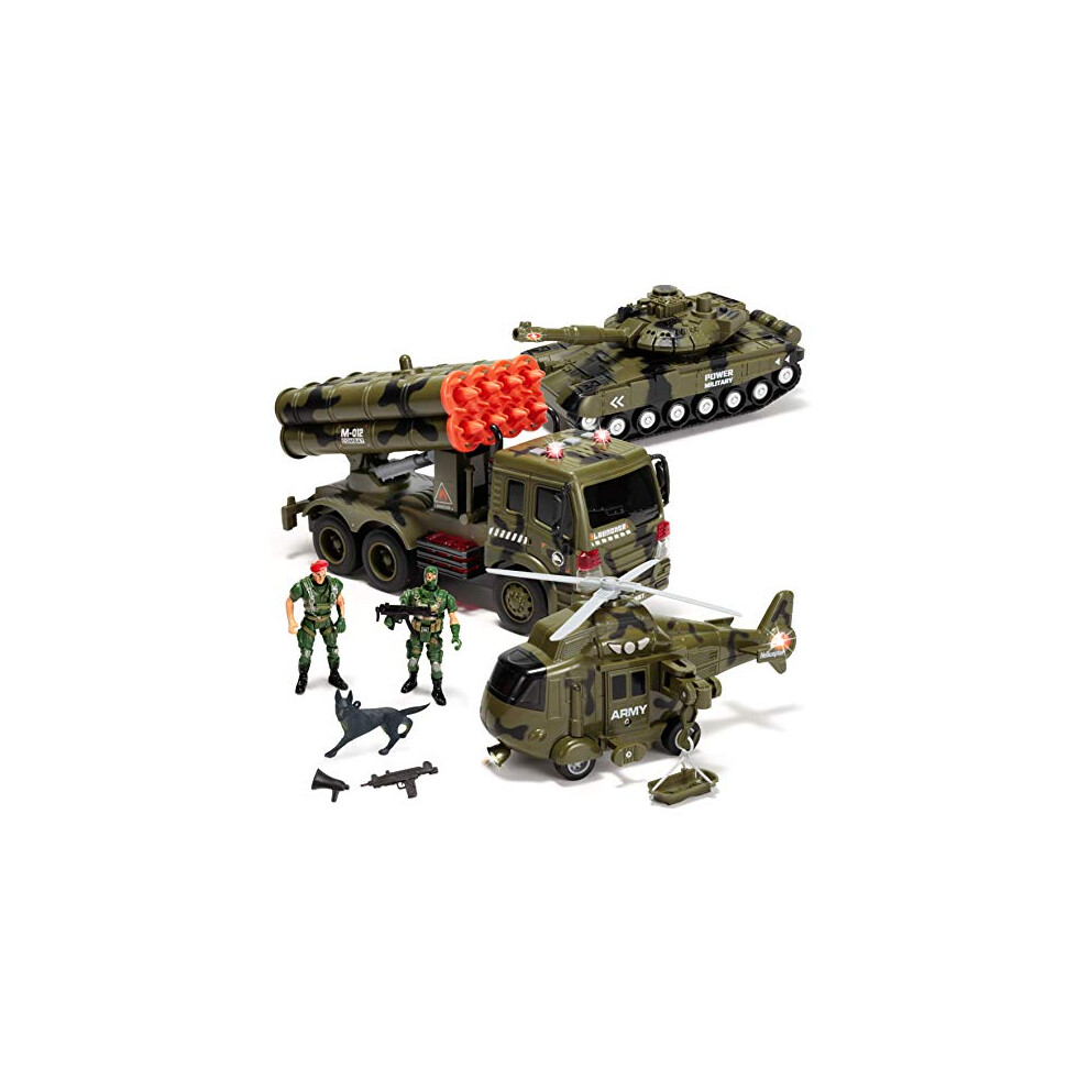 Photos - Action Figures / Transformers 3 in 1 Friction Powered Siren Military Vehicle Toy with Action Figures, Including Military Truck, Helicopter and Tank Toy, M